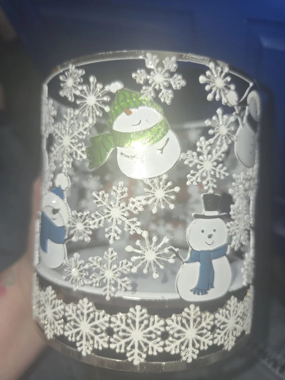 Festive Snowman Holiday Candle Holder - Silver & White